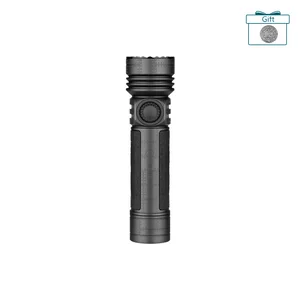 Olight Black Seeker 4 Mini Flashlight Front View with Textured Grip and Rotary Switch for EDC and Outdoor Use