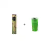 Olight Arkfeld Pro flat flashlight in zombie green and a matching green stainless steel tumbler with red splatter.