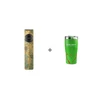 Olight Arkfeld Pro flat flashlight in zombie green and a matching green stainless steel tumbler with red splatter.