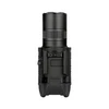 Black tactical weapon-mounted flashlight, high lumen LED for pistols and rifles, durable, compact, quick-attach rail mount.