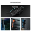 Olight black SEEKER 4 PRO flashlight in versatile holster, easy to carry, charge in car, or stick on wall for convenient use.