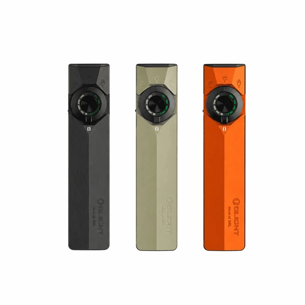 Olight Orange ArkPro Ultra Flat Flashlight Front View with Laser and UV Light for Everyday Carry