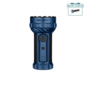 Olight Blue Marauder 2 Powerful Flashlight Front View with Rotary Knob and Textured Grip for Search and Rescue