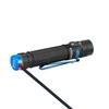 Olight Black Warrior Mini 2 Tactical Flashlight Side View Charging with Blue Accents and Pocket Clip for Everyday Carry