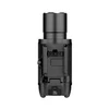 Tactical weapon light with rail mount mechanism and pull open battery compartment latch isolated on white background