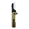 Oknife U1 Ultra folding utility knife with gold handle, black clip, and white replaceable blade on black background