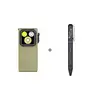 Olight Oclip Ultra, an olive green clip light, front view, featuring three LED lights for illumination and hands-free use.