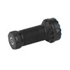 Olight Black and Blue Marauder Mini 2 flashlight angled view with textured grip, hot surface warning for powerful illumination.