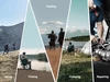 Collage showing outdoor activities hiking, fishing, hunting, camping, and car repairing.
