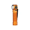 Orange Olight right-angle LED flashlight, textured grip, pocket clip.