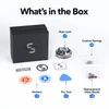 Metilis fidget spinner unboxing kit including main unit, custom springs, glass beads, stickers, and a pry tool.