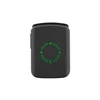 Compact black power bank with green LED battery indicator, percentage display (25, 50, 75), and charging icon.