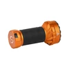 Olight Orange Marauder Mini 2 Flashlight Side View with Textured Grip and Hot Surface Warning for Powerful Illumination