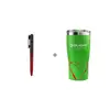 Olight green and red splash insulated tumbler next to a matching red and black tactical pen on white background
