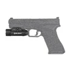 Olight black weapon light mounted on textured handgun silhouette isolated on white background