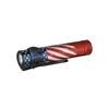 Olight Flag Theme ArkPro Flashlight Side View with Stars and Stripes Design and Pocket Clip for Outdoor EDC Use