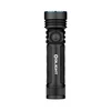 Olight Black Seeker 4 Pro tactical flashlight with textured grip and blue bezel, high-lumen rechargeable for outdoor and emergency use.