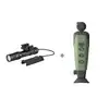 Olight weapon light with remote switch paired with green digital night vision monocular on white background
