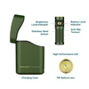 Olight Green Baton 4 Premium flashlight with wireless charging case, featuring LED, indicators, and anti-slip texture for EDC.