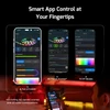 Smartphone app controlling vibrant LED strip lights with customizable colors, scenes, and DIY modes.
