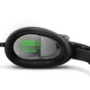 Smart swim goggles with digital display, showing 1000m distance, 20 laps, 200m per lap, and 00:21:30 time.