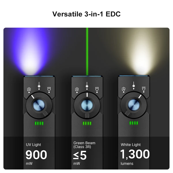 Arkfeld Pro EDC Flashlight 3 in 1 Rechargeable White UV Green