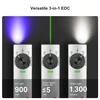 Olight Silver Arkfeld Pro 3-in-1 EDC Flashlight showing UV Light Green Laser and White Light modes