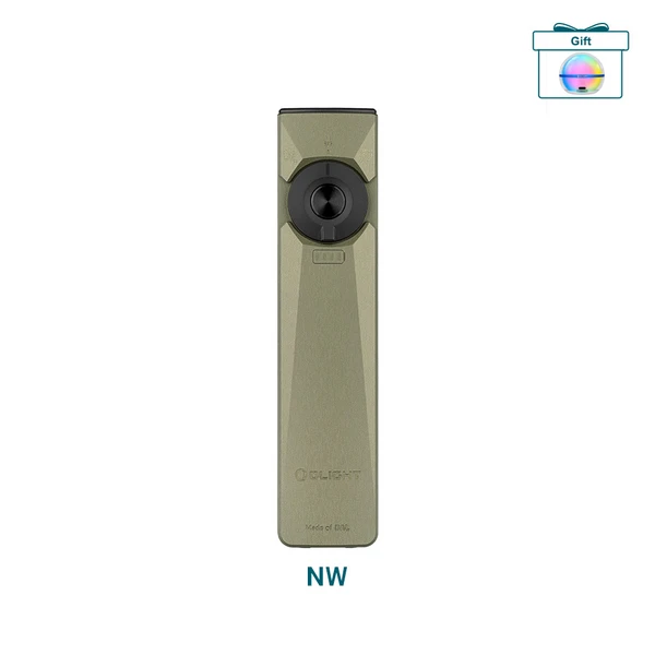 Olight Olive Green Arkfeld Ultra Flat Flashlight Front View with Neutral White LED and Laser for EDC Daily Carry