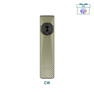Olight Olive Green Arkfeld Ultra Flat Flashlight Front View with Patterned Grip and Multi-Light Selector for EDC Use