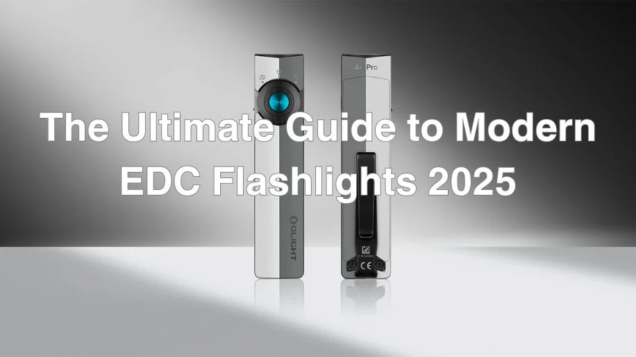 Two Olight Arkfeld Pro EDC flashlights, front and back, for modern everyday carry guide.