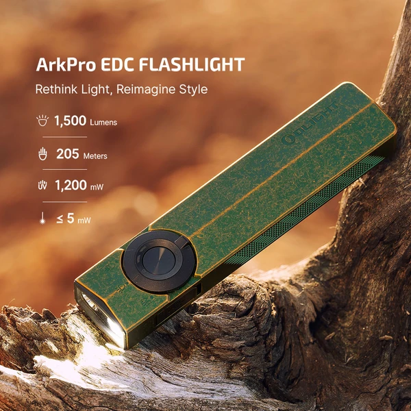 ArkPro Antique Green Flat EDC Flashlight 1500lm UV Laser 4 in 1
