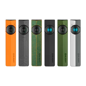 Olight Arkfeld Pro Desert Tan front view, UV light, laser, and flashlight functions for versatile use