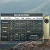Olight ArkPro Ultra Flashlight and Specifications Table showcasing Pure Flood, Spotlight, Strobe, UV, and Green Beam functions for versatile lighting needs.