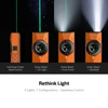 Olight Orange ArkPro Flat Flashlight showing Green Beam UV Light and Floodlight modes for versatile outdoor EDC use