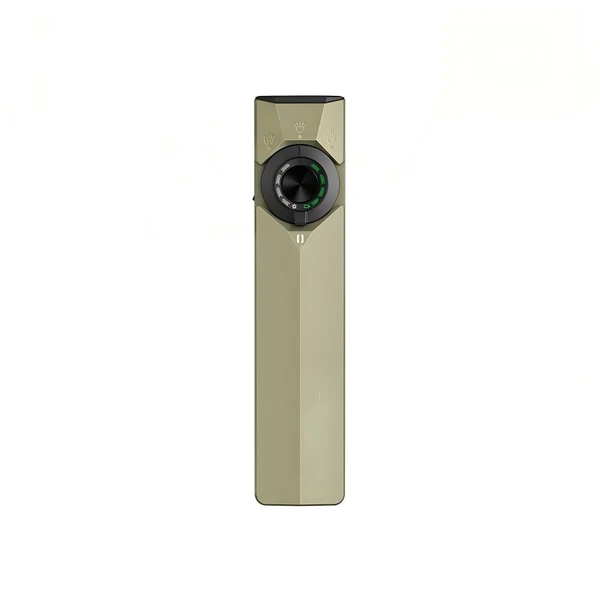 Olight ArkPro Ultra front view, Desert Tan, with rotary switch and indicator for versatile use