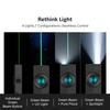 Olight ArkPro black multi-functional flashlight demonstrating various light modes like green beam, UV light, flood, and spotlight.