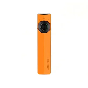 Olight Orange ArkPro LED flashlight with rotating switch and indicator lights for various lighting modes.