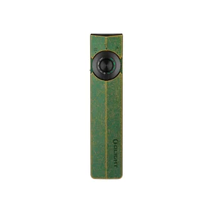 Olight Arkfeld UV limited edition EDC flashlight with textured green body, black center button, and UV indicator