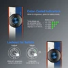 Diagram of flashlight color-coded battery indicators and lockout safety instructions with blue and orange housing.