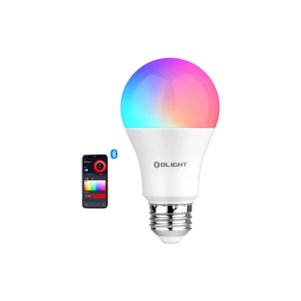 Olight Aurevo White Smart LED Bulb, front view, with RGB color-changing light and Bluetooth app control for home.