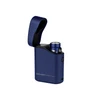 Olight blue Baton 4 Premium flashlight in its open wireless charging case with digital display for everyday carry.