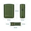 Olight Green Baton 4 Premium compact flashlight with textured grip, wireless charging case, and dimensions for EDC.