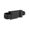 Black adjustable metal rod clamp, tightening knob for camera equipment.