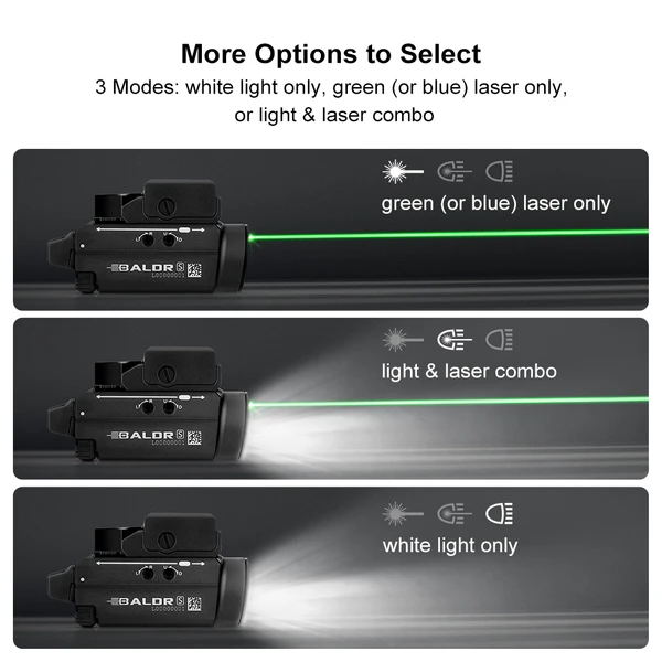 Baldr S Rail Mounted Light 800 Lumens Green Blue Beam Weapon Light