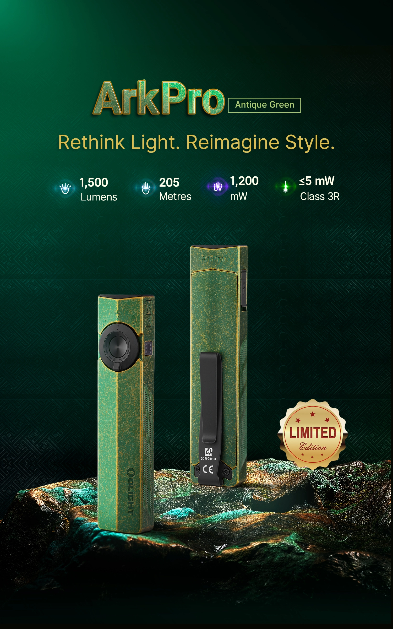 ArkPro Antique Green Limited Edition Flat EDC Flashlight UV Laser