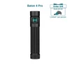 Baton 4 Pro flashlight in black with a green button, shown with an order gift of a gray and teal cap.