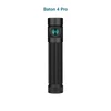 Black Olight Baton 4 Pro EDC flashlight with teal side switch, rugged grip