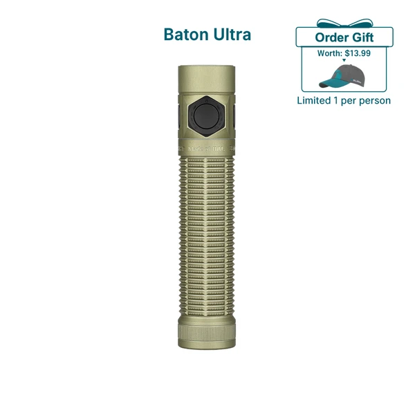 Baton Ultra flashlight, order gift baseball cap worth $13.99. Limited to one per person.