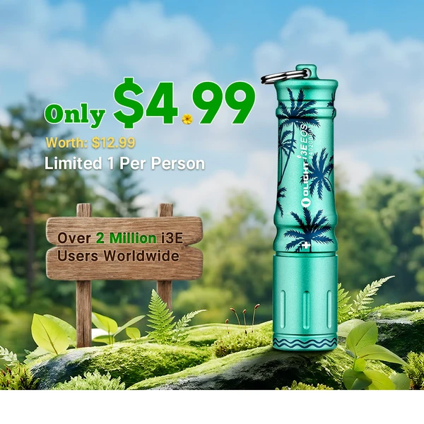 Olight Green i3E EOS Flashlight with Palm Tree Pattern for Everyday Carry and Outdoor Lighting