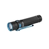 Olight Black and Blue Warrior Mini 2 Flashlight Side View with Textured Grip and Pocket Clip for Everyday Carry